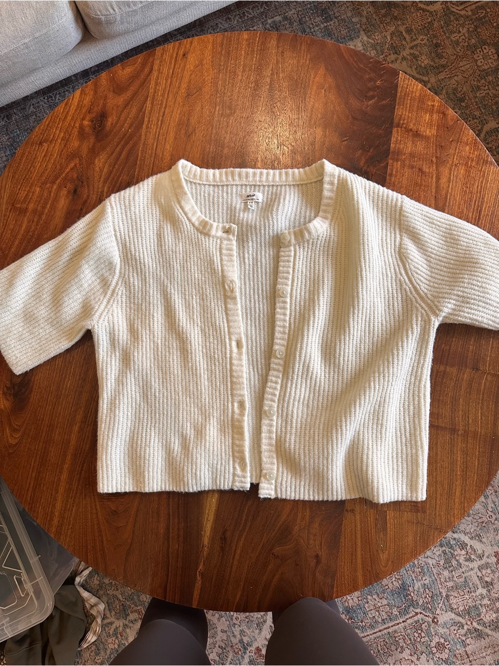 Aerie Short Sleeve Knit Cardigan in Ivory